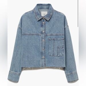 Mango Frayed Hem Cropped Denim Overshirt